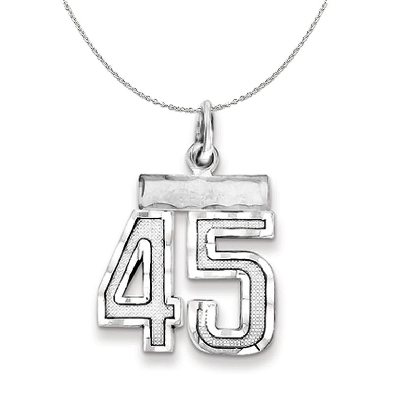 Silver, Varsity Collection, Small D/C Number 45 Necklace - 16 In